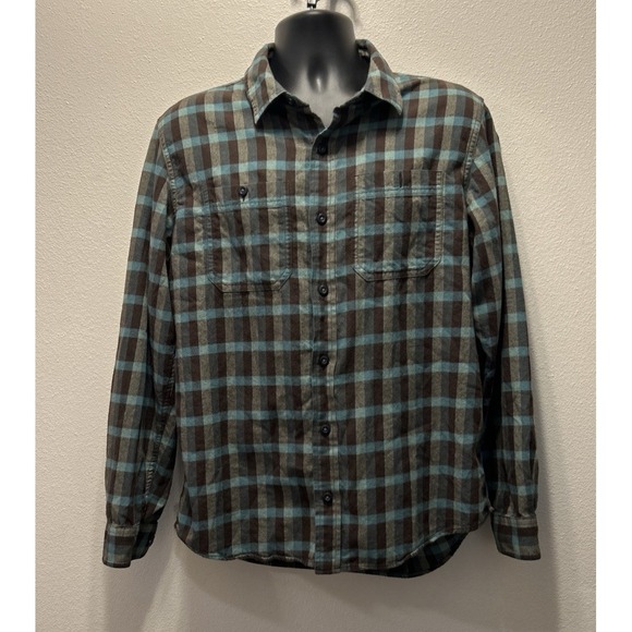 LL Bean Shirt Mens Med Signature Flannel Button Up‎ Light Black,Gray,Blue Plaid - Picture 1 of 3